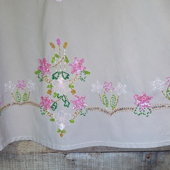 Basil & Maude Khaki Lily Beaded Skirt size 6 A-Line Statement Vintage-inspired - Picture 4 of 7